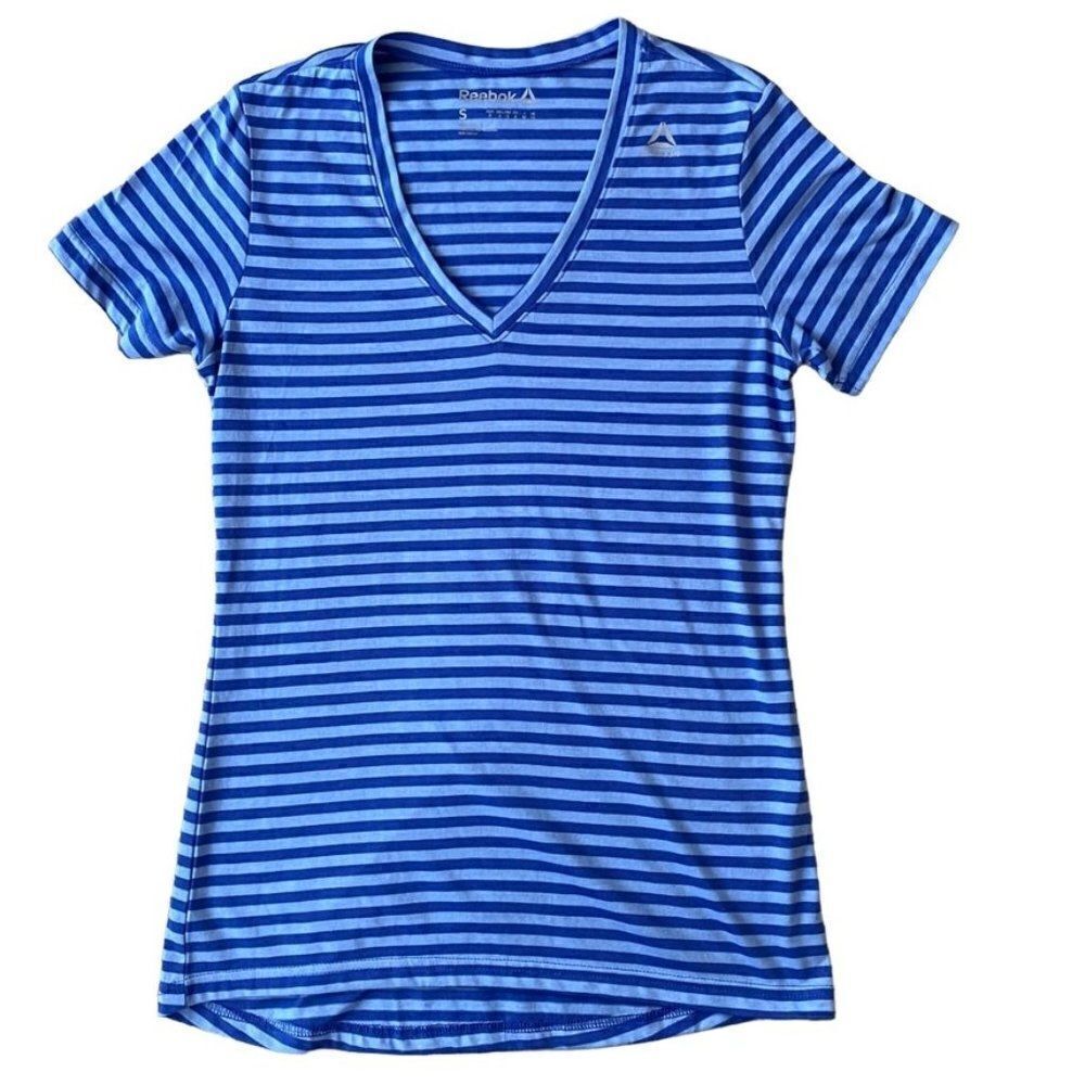 Reebok Women’s Blue Core Jersey V Neck Stripe SZ S NWT